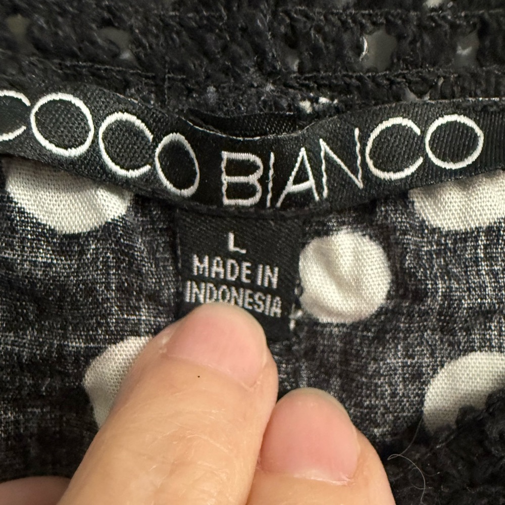 Coco Bianco Large Black/White Polka Dot Off the Shoulder Double Ruffle Dress - Picture 3 of 12